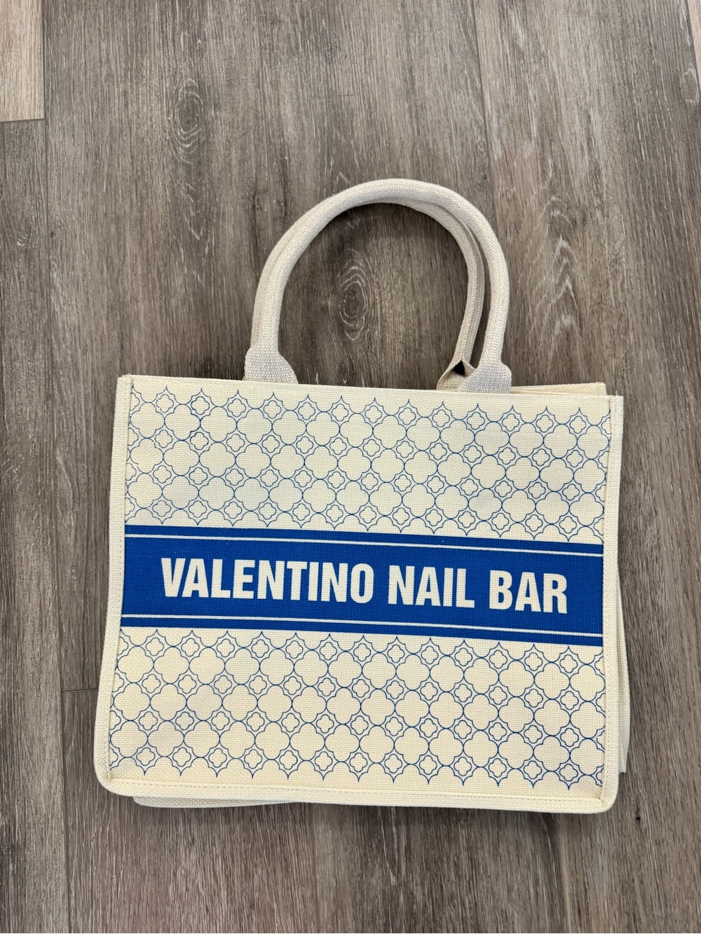 Beige & Blue Canvas Tote Bag